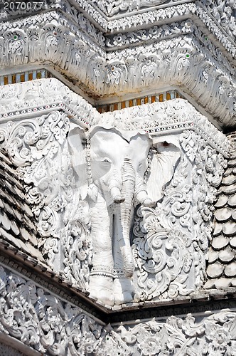 Image of White thai art stucco wall,Thai temple 