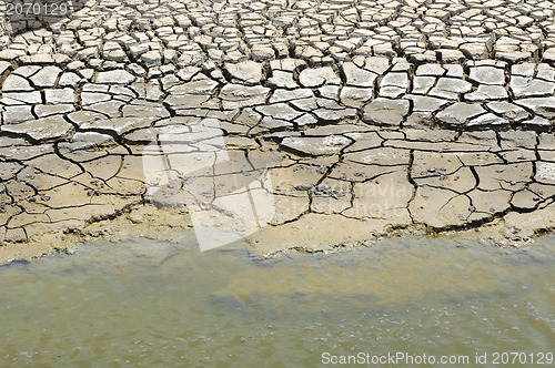 Image of Cracked soil in water. 