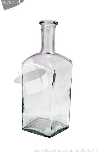 Image of empty retro square corner bottle isolated white 