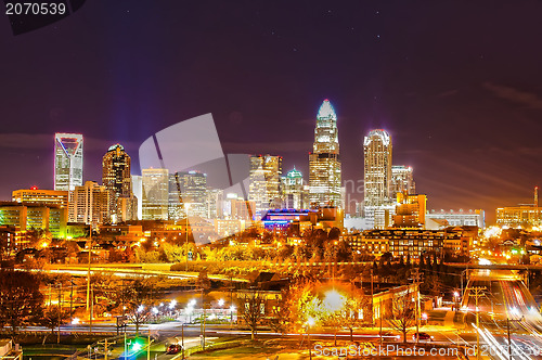 Image of Skyline of uptown Charlotte, North Carolina at night.