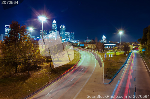 Image of Skyline of uptown Charlotte, North Carolina at night.