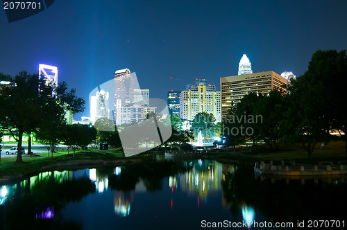 Image of Skyline of uptown Charlotte, North Carolina at night.