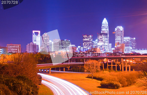 Image of Skyline of uptown Charlotte, North Carolina at night.