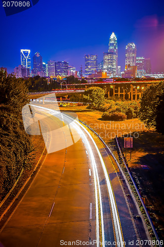 Image of Skyline of uptown Charlotte, North Carolina at night.