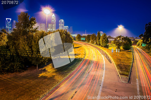 Image of Skyline of uptown Charlotte, North Carolina at night.