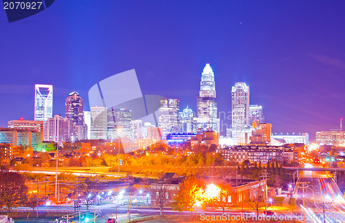 Image of Skyline of uptown Charlotte, North Carolina at night.