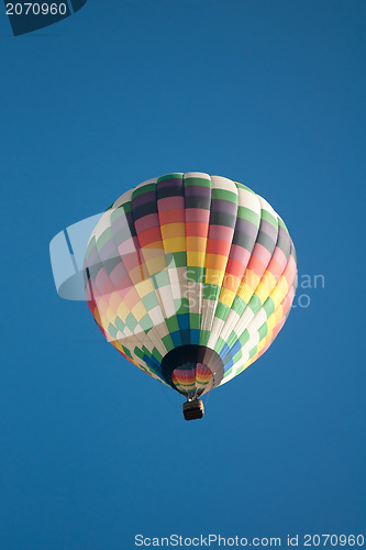 Image of hot air balloon over farm land