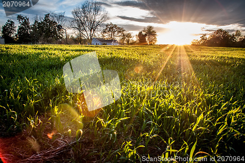 Image of sunset over farm field