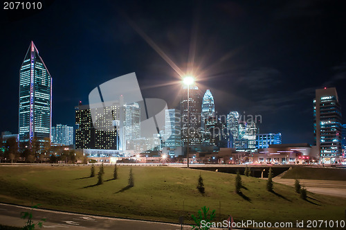 Image of Skyline of uptown Charlotte, North Carolina at night.