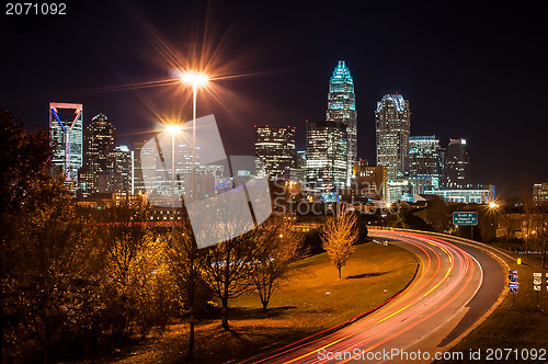 Image of Skyline of uptown Charlotte, North Carolina at night.