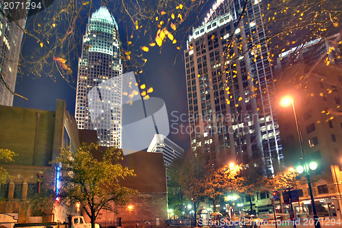 Image of highrise buildings at night