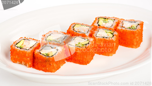 Image of Japanese Cuisine - Sushi (California Roll) on a white background