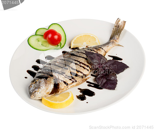 Image of roast fish on the white