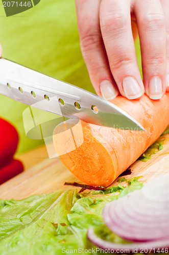 Image of Woman's hands cutting vegetables