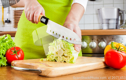 Image of Woman's hands cutting vegetables