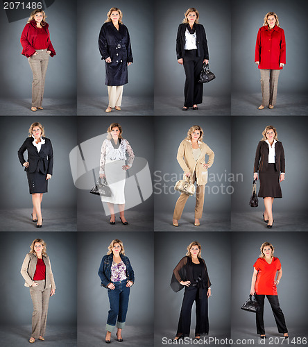 Image of woman at a mature age in different clothes