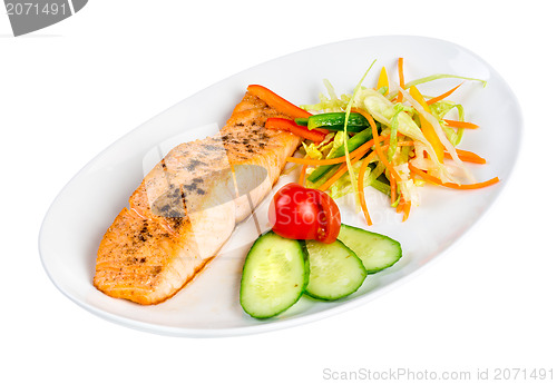 Image of Tasty fillet of a salmon on a white