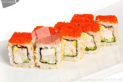 Image of Japanese Cuisine - Sushi (California Roll) on a white background