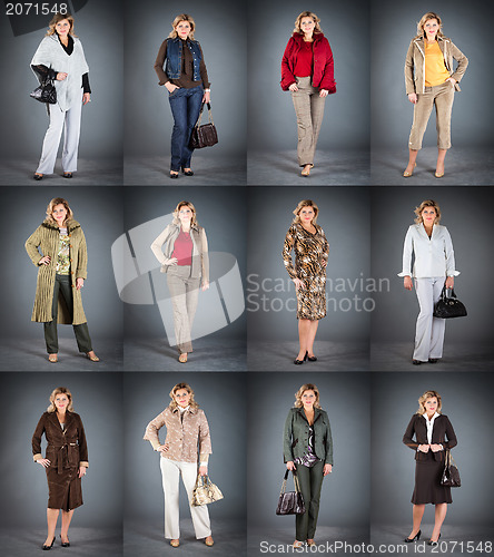 Image of woman at a mature age in different clothes