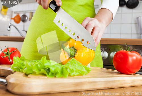 Image of Woman's hands cutting vegetables