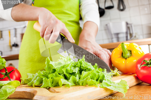 Image of Woman's hands cutting vegetables