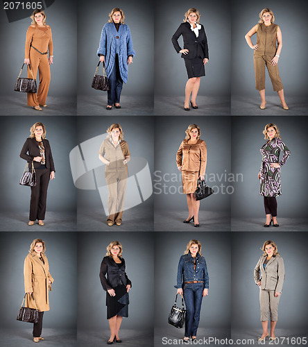 Image of woman at a mature age in different clothes