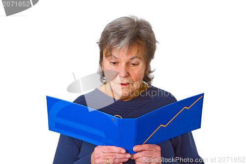 Image of Female senior looking  at statement of account