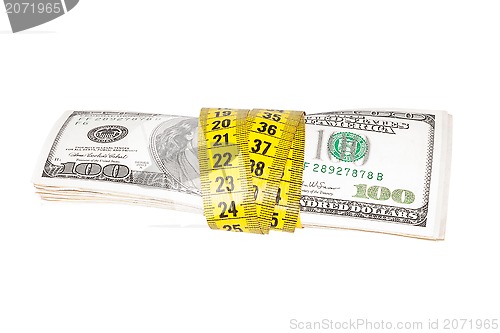 Image of Dollar banknote and measure tape