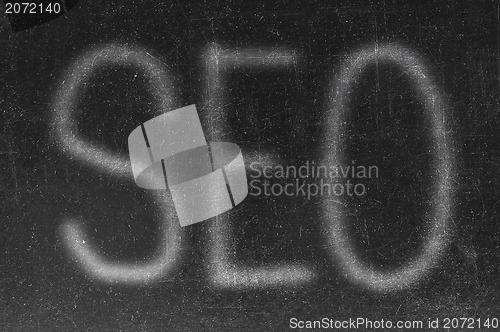 Image of The word SEO handwritten with white chalk on a blackboard 