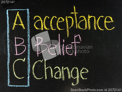 Image of Acronym of ABC - acceptance, belief, change