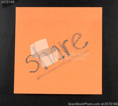 Image of Share handwritten with postit on a blackboard