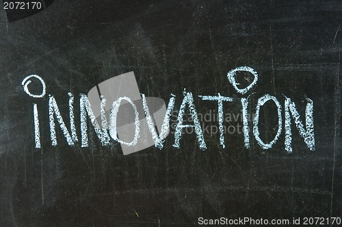 Image of the word innovation handwritten on a blackboard 