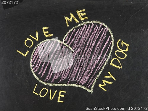 Image of Chalk drawing - Love me, love my dog 