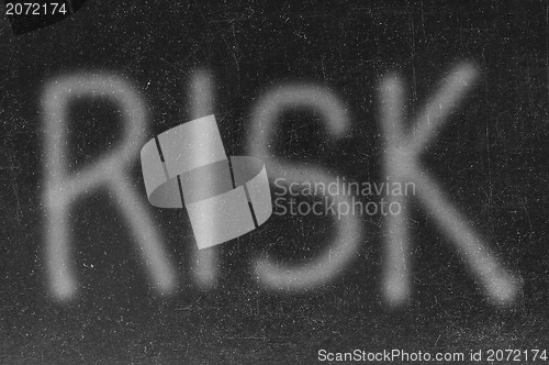 Image of The word Risk handwritten with white chalk on a blackboard 