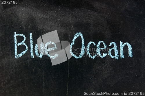 Image of blue ocean strategy written on blackboard 