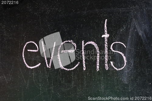 Image of Events handwritten with white chalk on a blackboard 