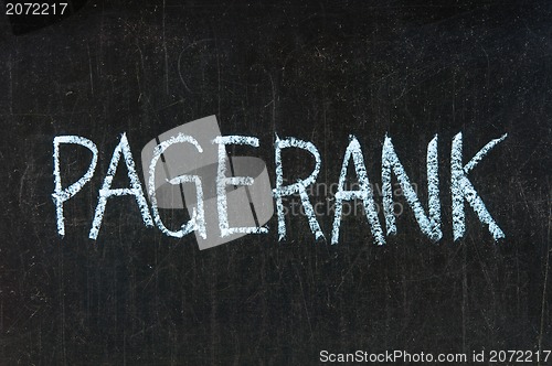 Image of PAGERANK handwritten with chalk  on a blackboard 