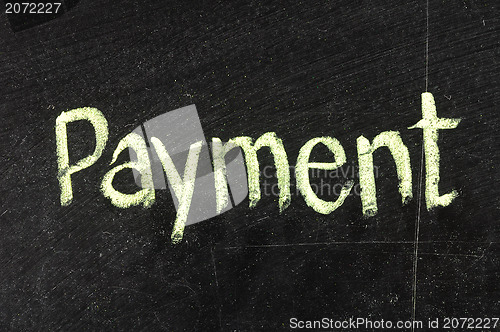 Image of PAYMENT handwritten with white chalk on a blackboard