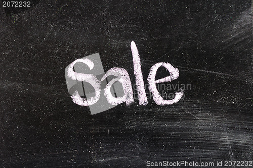 Image of SALE handwritten with white chalk on a blackboard