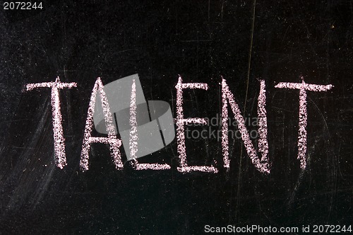 Image of The word TALENT in stencil letters on a blackboard 