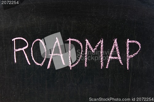 Image of The word ROADMAP handwritten with chalk  on a blackboard