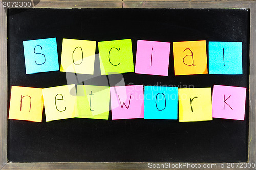 Image of paper SOCIAL NETWORK on blackboard