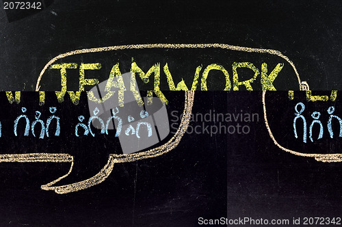 Image of Written by a team on the blackboard chalk 