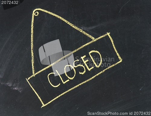 Image of Chalk drawing - 'Closed' word written on chalkboard 