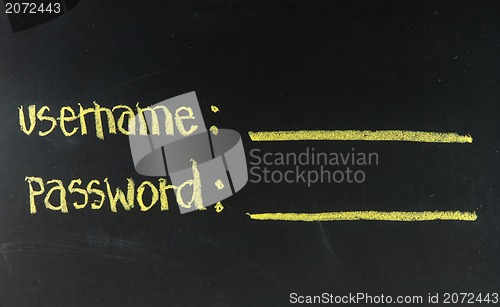 Image of username and password written on blackboard