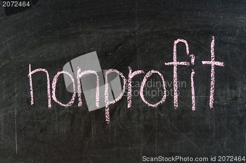 Image of The word NONPROFIT handwritten with chalk  on a blackboard 