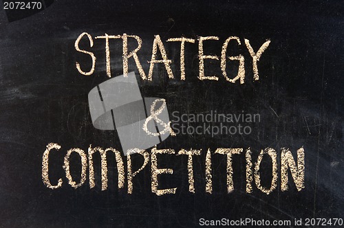 Image of STRATEGY & COMPETITION  handwritten with chalk  on a blackboard