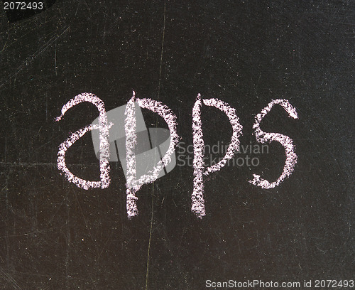 Image of Text APPS written with chalk on school blackboard 