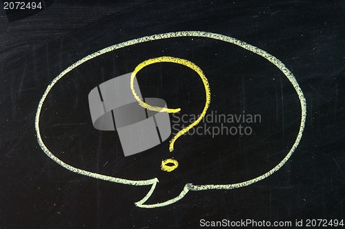 Image of Chalk drawing of speech bubble with question mark