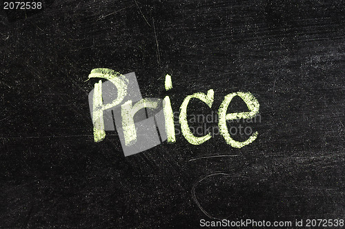 Image of PRICE handwritten with white chalk on a blackboard